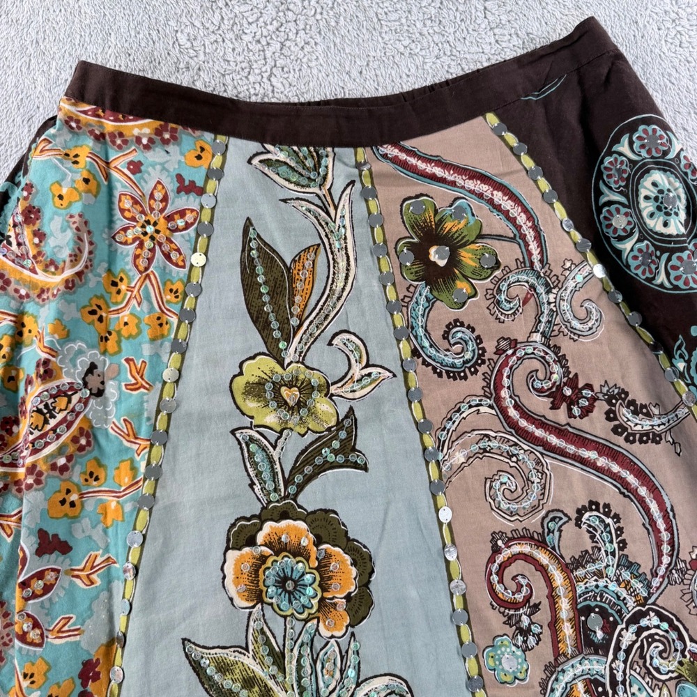 Soft Surroundings Maxi Skirt Womens M Brown Floral Paisley Sequin Embellished - Picture 2 of 10